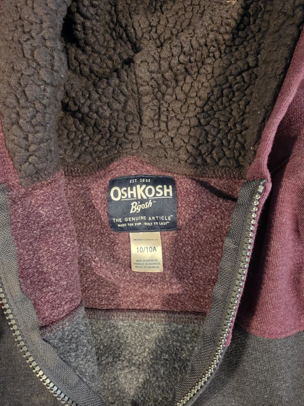 OshKosh B'gosh Kids Two-Tone Zip Hoodie in Maroon and Gray